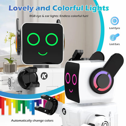 HBUDS Rechargeable RC Robot Toy for Kids - Interactive Intelligent LED Light, Speaks, Dances, Built-in Coin Bank (White)