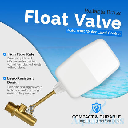 3/8" Water Float Valve – Heavy-Duty 125 PSI Water Level Controller - Easy Wingnut Adjustment Float Valve – Adjustable Flow (2.25 GPM) for In-Ground Pools & Auto-Fill Systems