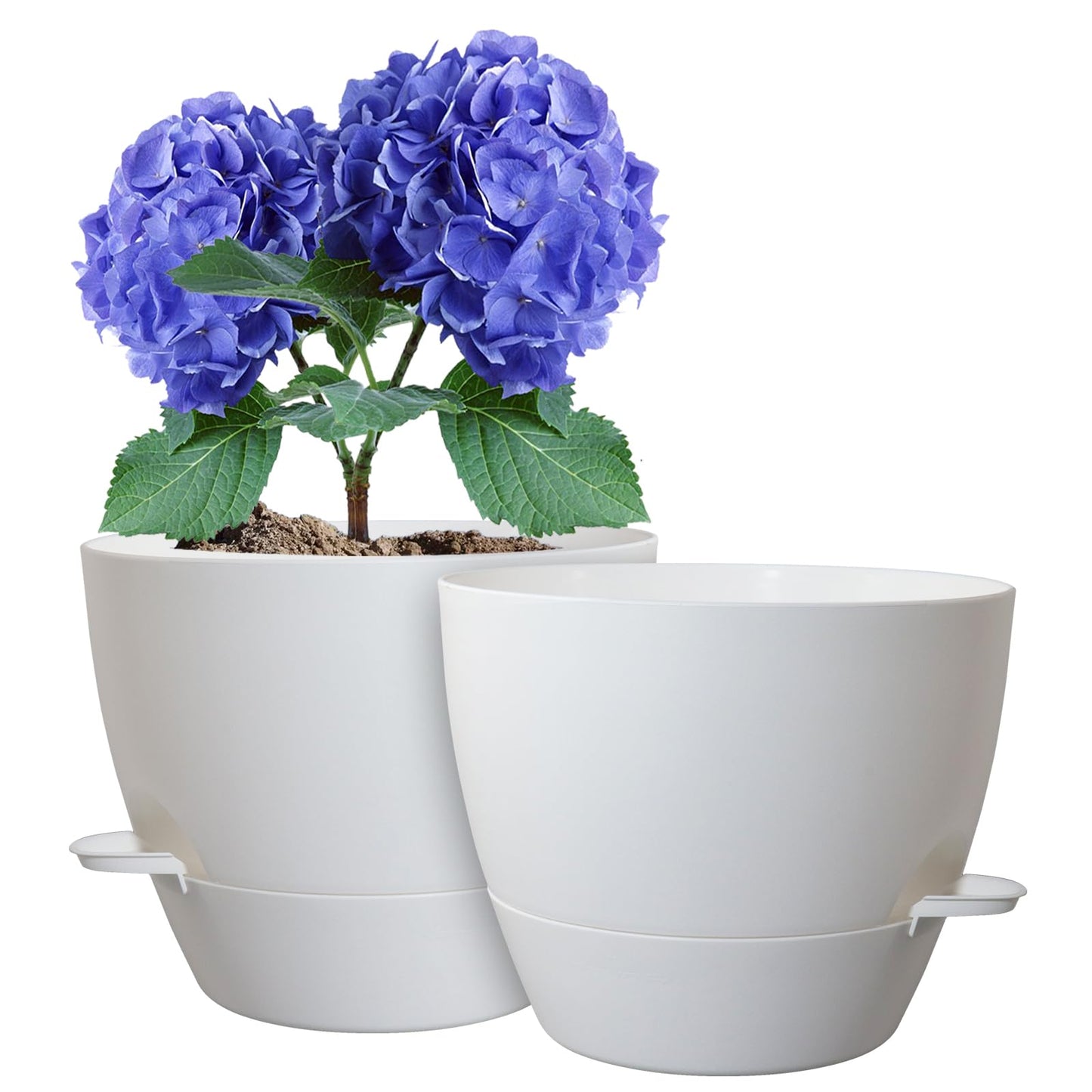 WSMKSZ 8 inch Self Watering Pots, Planter, Plant Pots with Mesh Drainage Holes for Indoor Outdoor House Plants and Garden, 2 Pack Plastic Flower Pots with Deep Reservoir for Patio Porch, White