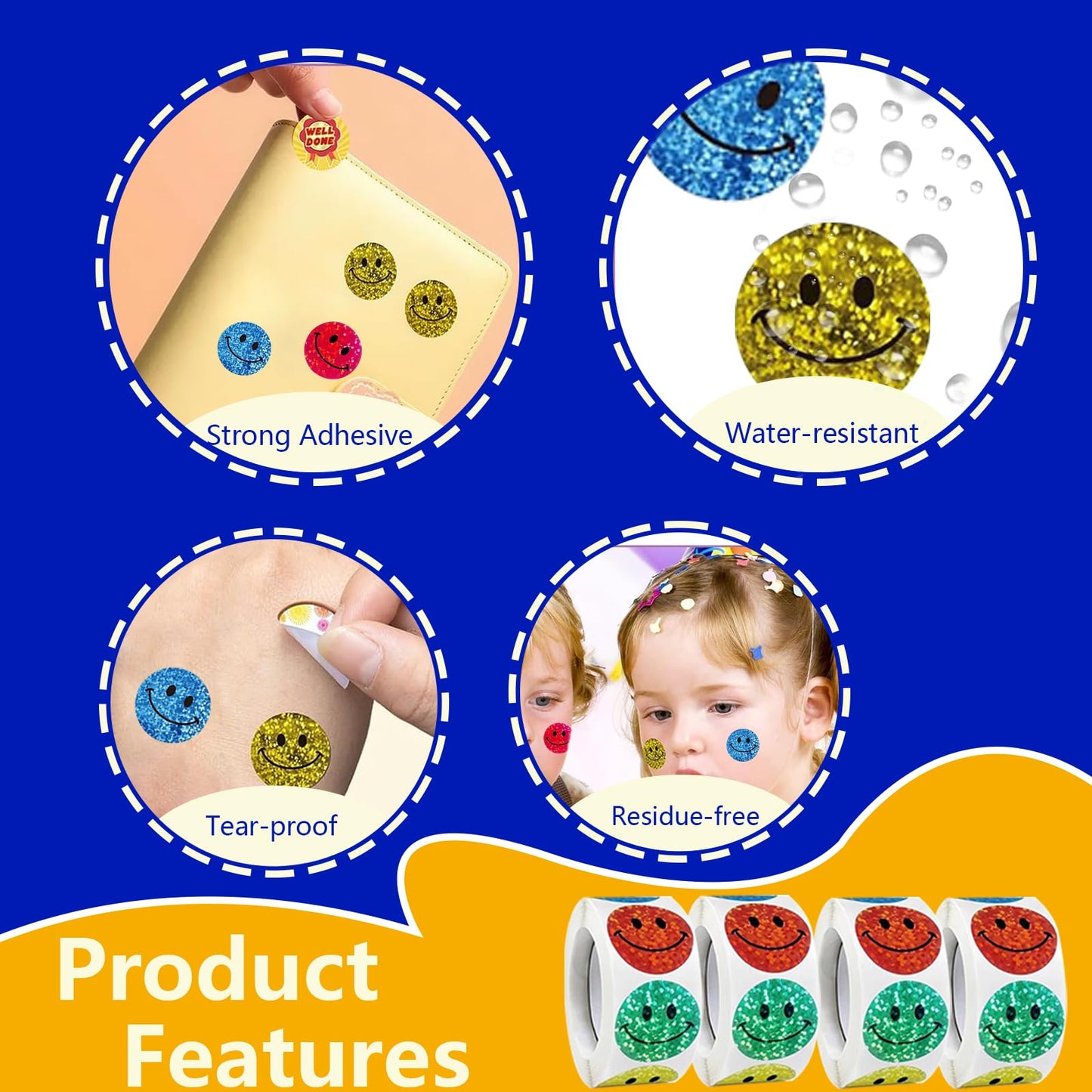 Minizoo 1500 Pcs 1.0Inch Smiley Face Stickers for Kids Reward,Behavior Chart,School Classroom Student Teacher Supplies Gift