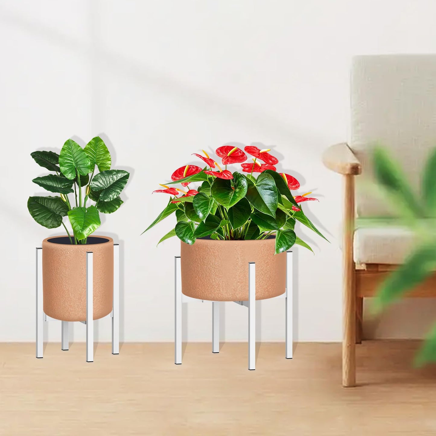 DDPow Heavy Plant Stand for 10"-16" Plant Pot Indoor Outdoor Corner, Adjustable Metal Heavy Duty for Large Pot (White 1 Pack)