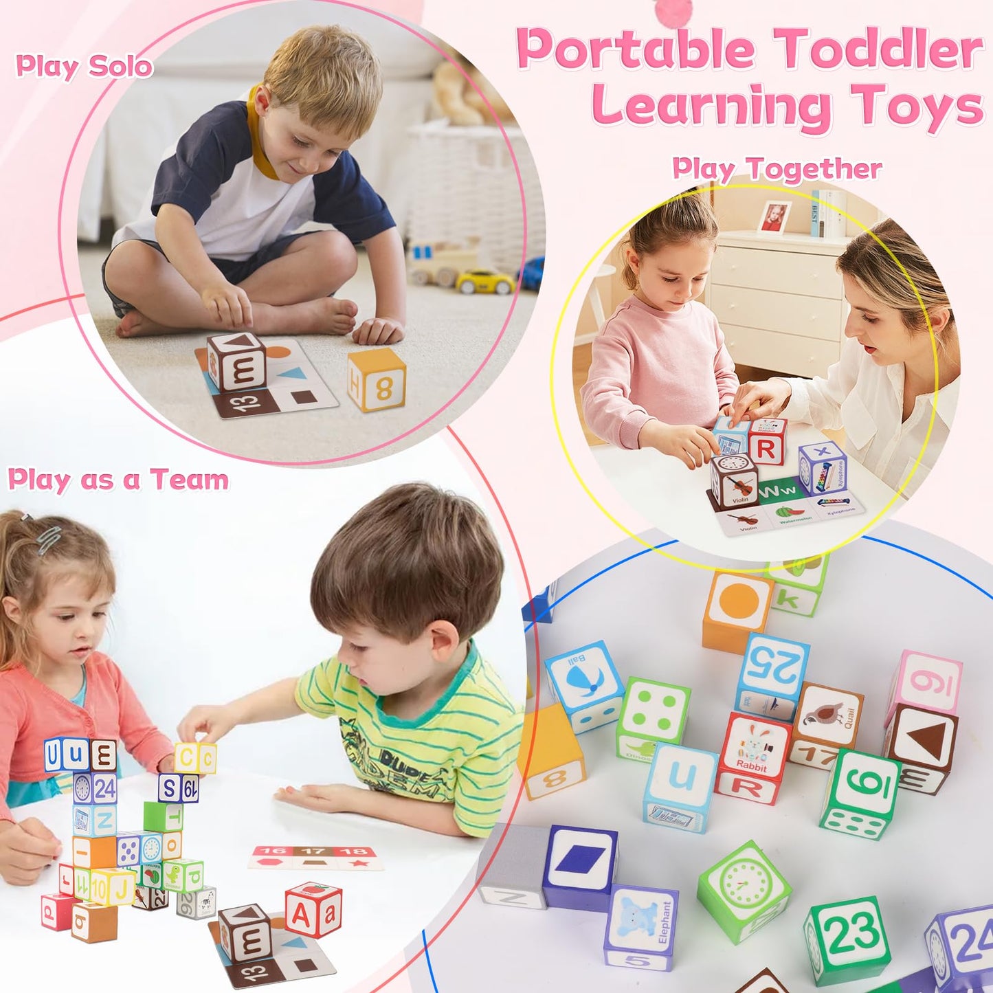 ElapseGlow Magnetic Alphabet Blocks for Toddlers 1-3, 26 PCS ABC & Number Stacking Blocks with 9 Learning Cards, Educational Montessori STEM Toys for Kids Ages 3+ ，MontessoriToys for Boys Girls Gifts