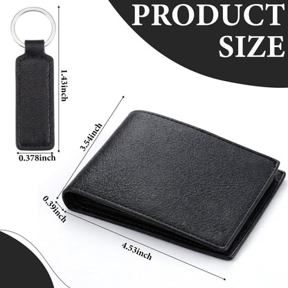 Frienda 12 Sets Fathers Day Black Leather Photo Wallet and Keychains for Men PU Leather Bifold Wallets with Pockets Gifts Church Bulk for Husband Son Dad