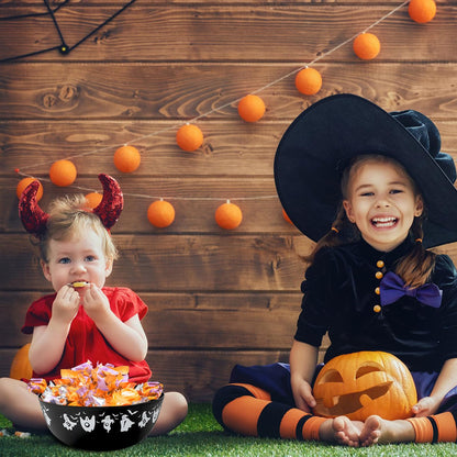 AUECOOME 4 Pieces halloween bowls for candy large - Plastic Trick or Treat Bowls, Reusable Serving plastic bowl for Halloween Party Supplies (Black Pink)