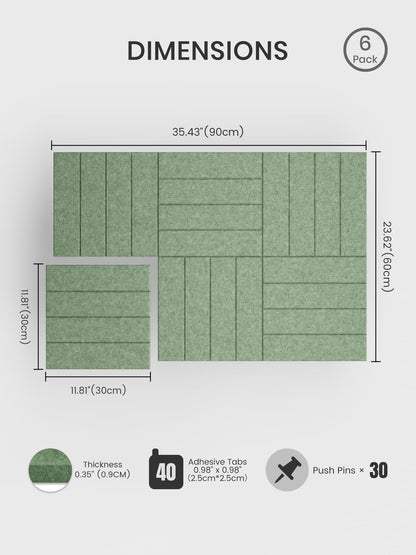 Bumusty Large Cork Board Alternative-36 x 24" Felt Bulletin Board Tiles, with 30 Pushpins, 40 Adhesive Tabs, Bold-Stripe 6-Pack, Cork Boards for Office Push Pin Board Felt Board-Moss Green