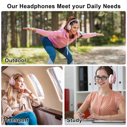 JOMILIN B9 Bluetooth Headphones Over-Ear, 3 EQ Music Modes and 50H Playtime Wireless Headphones with Mic, Hi-fi Stereo Lightweight Folding Headset, Volume Control for Travel Tablet PC (Rose Gold)