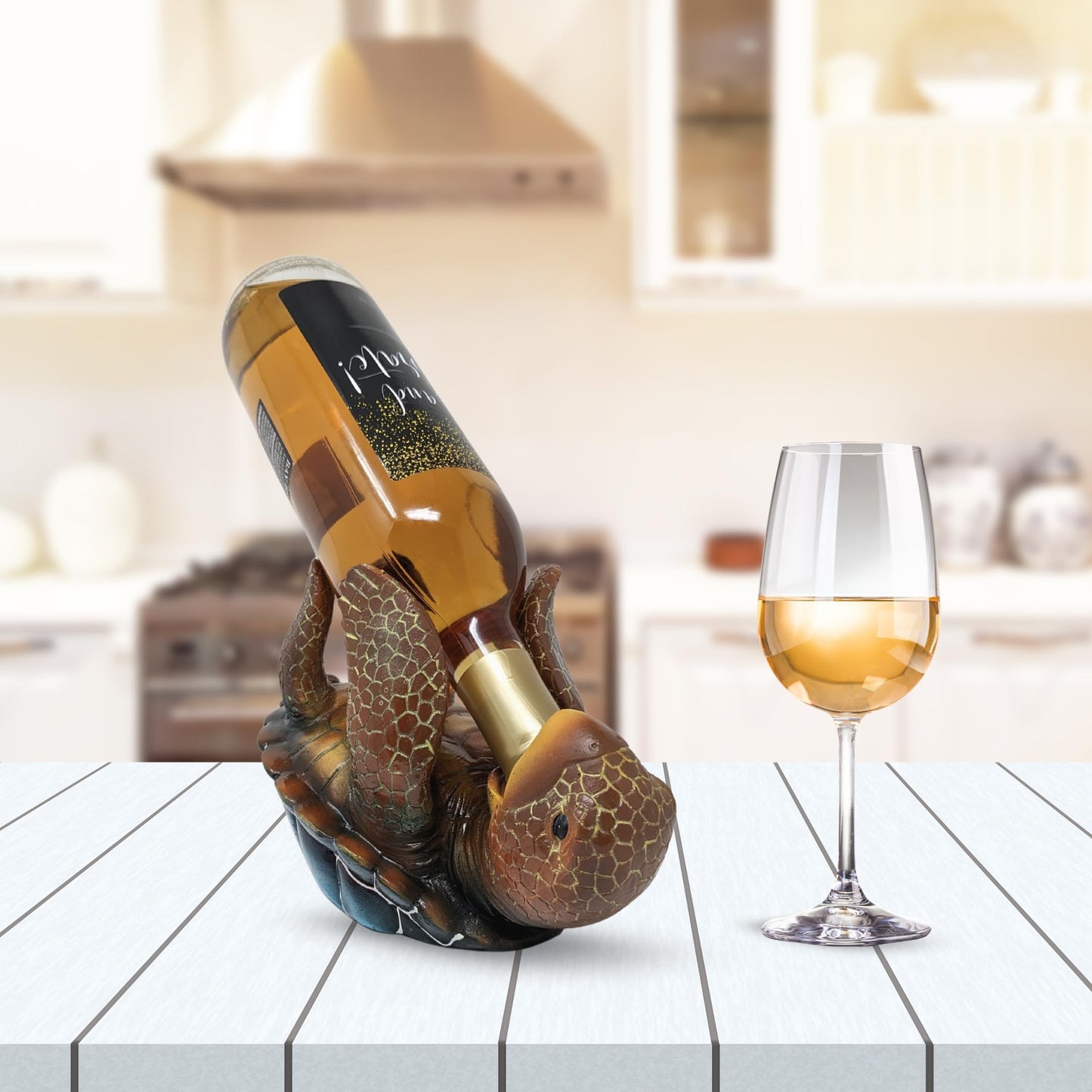 AMAJY Resin Sea Turtle Wine Bottle Holder Coastal Beach Theme Display Rack