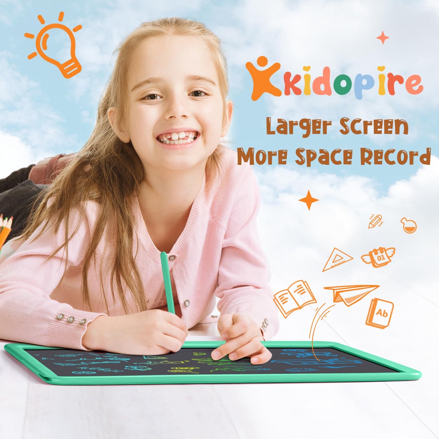 Kidopire LCD Writing Tablet for Kids, 15 Inch Large Screen Doodle Board Drawing Writing Tablet Board, Educational Toddler Toys Birthday Gift School Office Notes for 3-12+ Year Old Girls Boys, Green