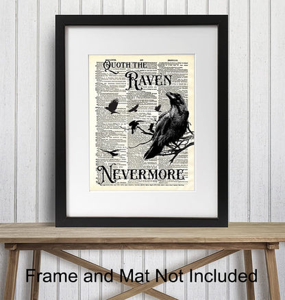 The Raven, Edgar Allan Poe, Nevermore - Medieval Decor - Gift for Wicca, Wiccan, Witchcraft, Occult Fan - Goth Room Decor - Gothic Home Artwork - Creepy Scary Wall Art Picture - Halloween Decoration