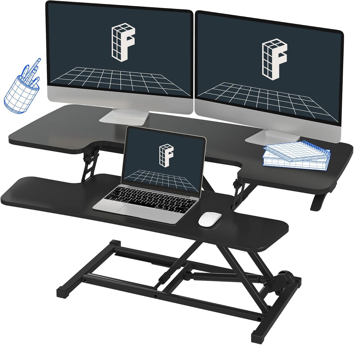 FLEXISPOT Sit to Stand up Desk Riser 42in Standing Desk Converter Height Adjustable Computer Workstation with Large Keyboard Tray Black