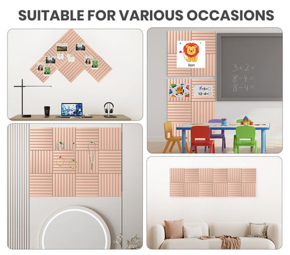 Large Cork Board Alternative 48” X 36” Felt Bulletin Board Tiles, with 30 Pushpins, 60 Adhesive Tabs,12-Pack Slat Wall Paneling, Cork Boards for Office Push Pin Board Felt Board - Pink