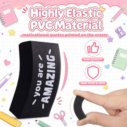 Resurhang 180 Pcs Erasers Bulk for Kids Inspirational Pencil Erasers Bulk for Drawing Motivational Big Eraser School Supplies for Classrooms Back to School Office (Motivational,Black)