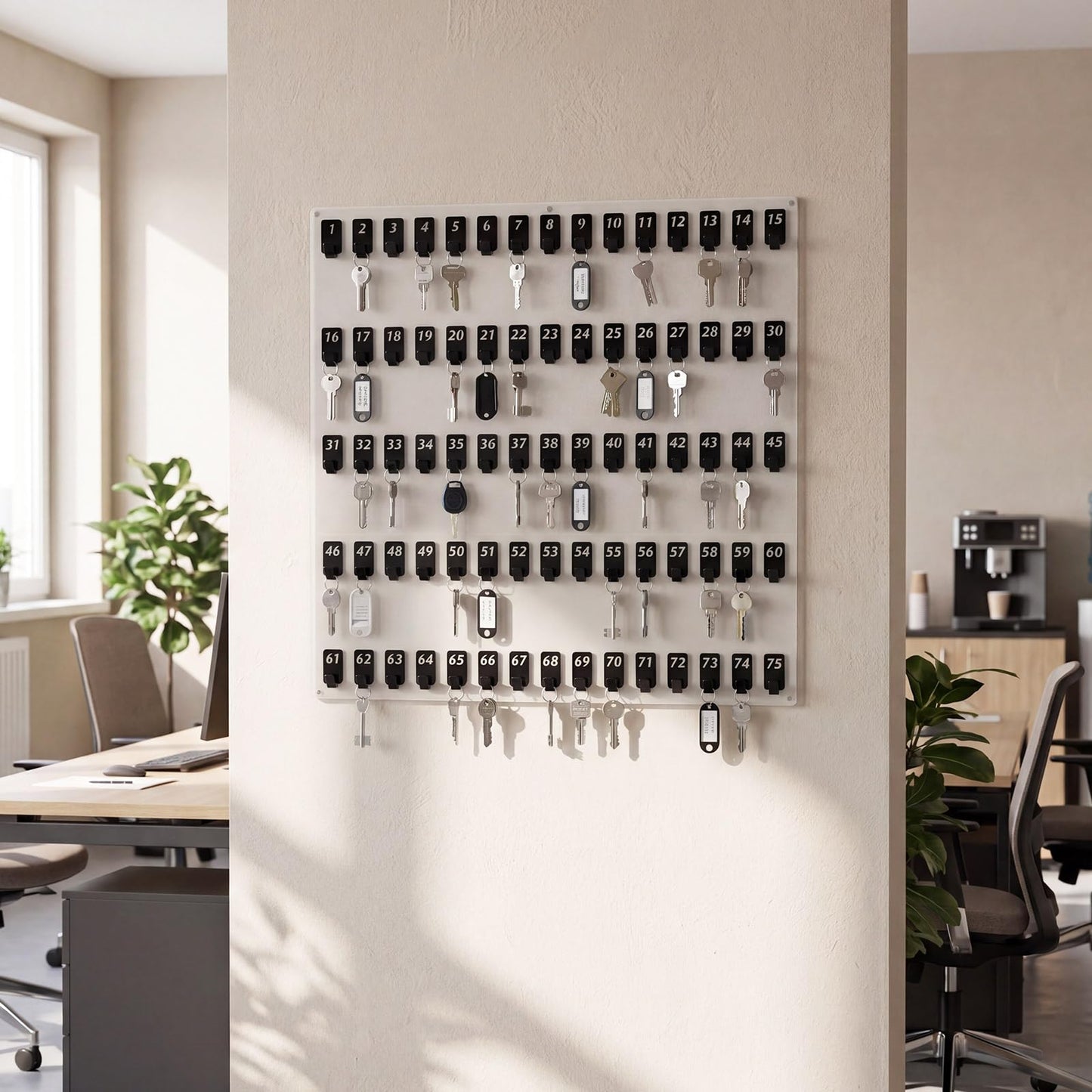 Beeveer Acrylic Key Board with 75 No. Hooks Wall Mount Key Rack Holder Hanger Storage Collection for School, Garage, Car Dealer, Office, Hotel, Real Estate(Transparent)