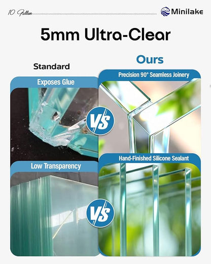 10 Gallon Ultra Clear Rimless Glass Fish Tank, Easy to Maintain Small Aquarium for Betta, Goldfish, Shrimp, Snails and Aquatic Plants