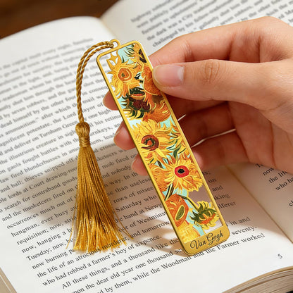 KInsound 8pcs Metal Bookmarks with Tassel, Golden Van Gogh Monet Oil Painting Theme Cute Book Markers for Reading Women, Men, Kids, Book Lovers, Reading Accessories Gifts for Book Lovers
