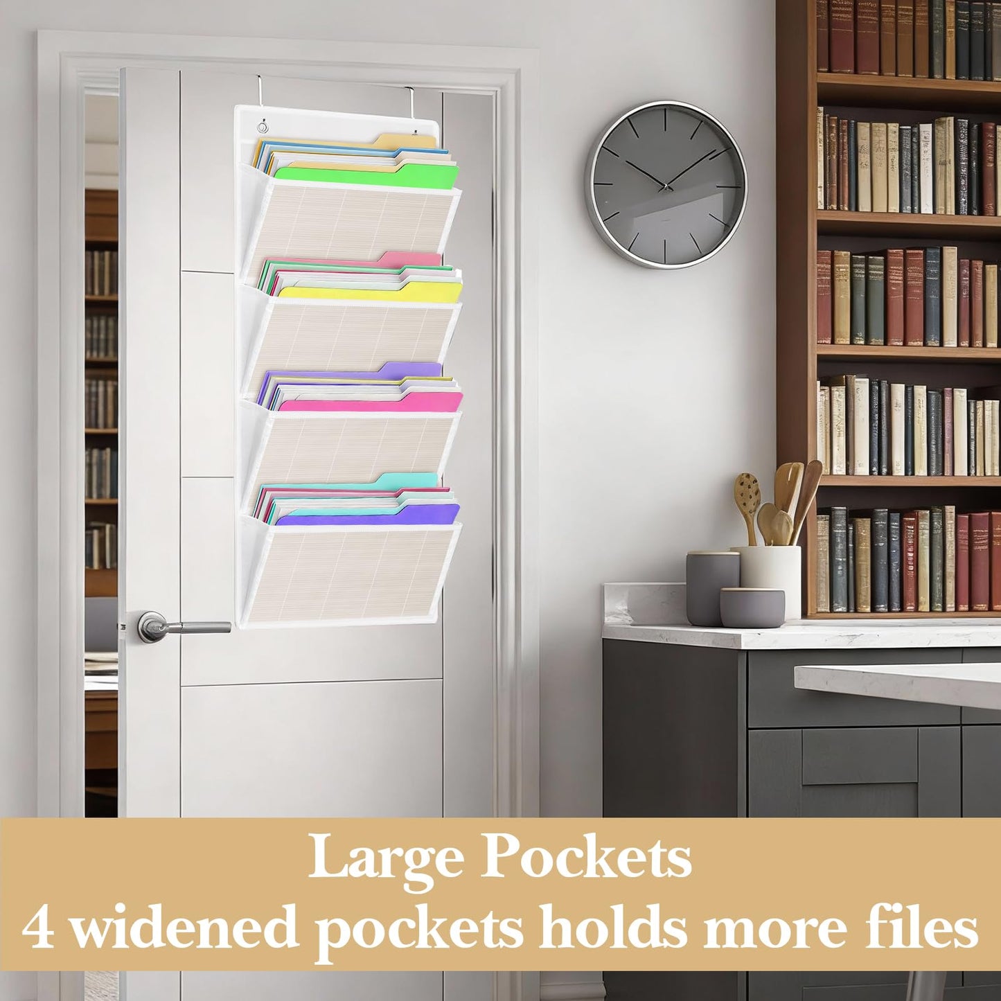 VERONLY Over the Door File Organizer - Hanging Wall Mounted File Folders Storage with 5 Extra Large Pockets for Home, 0ffice, Classroom,Chart Papers, Files, Letters,Planner, Documents (White)