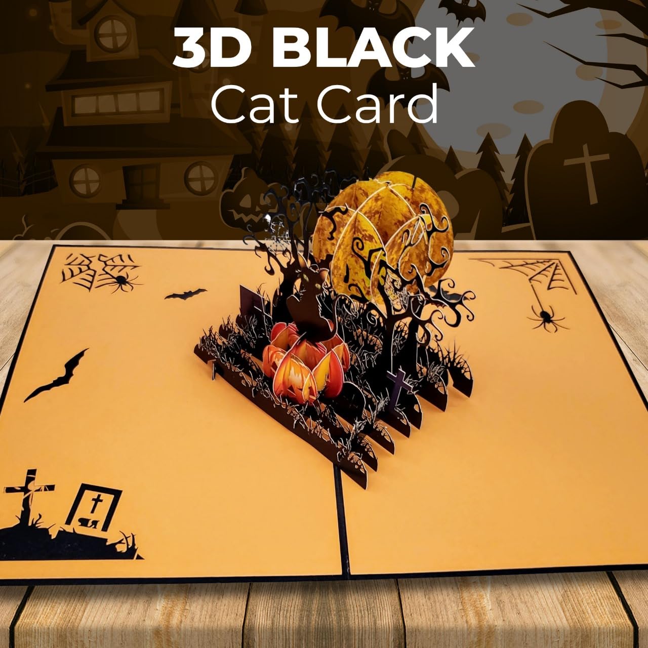 iGifts And Cards Halloween Black Cat 3D Pop-Up Card Haunted Nights 5"x7"