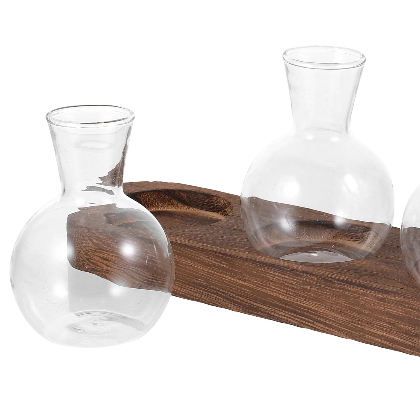 TINEASUR Glass Vase Set with Wooden Base, Hydroponic Green Plant Terrarium, Decorative Flower Vases for Office and Living Room Desktop, 3pcs Household Hyacinth Centerpiece