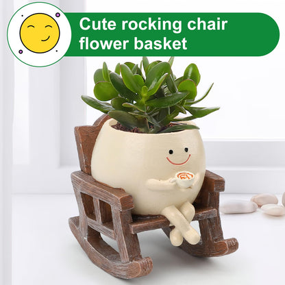 KIUGCO Smily Face Planter Pots for Indoor Plants, Cute Resin Flower Head Planters, Rocking Chair Succulent Flower Pots with Drainage Hole, Gift IdeaI for Birthday