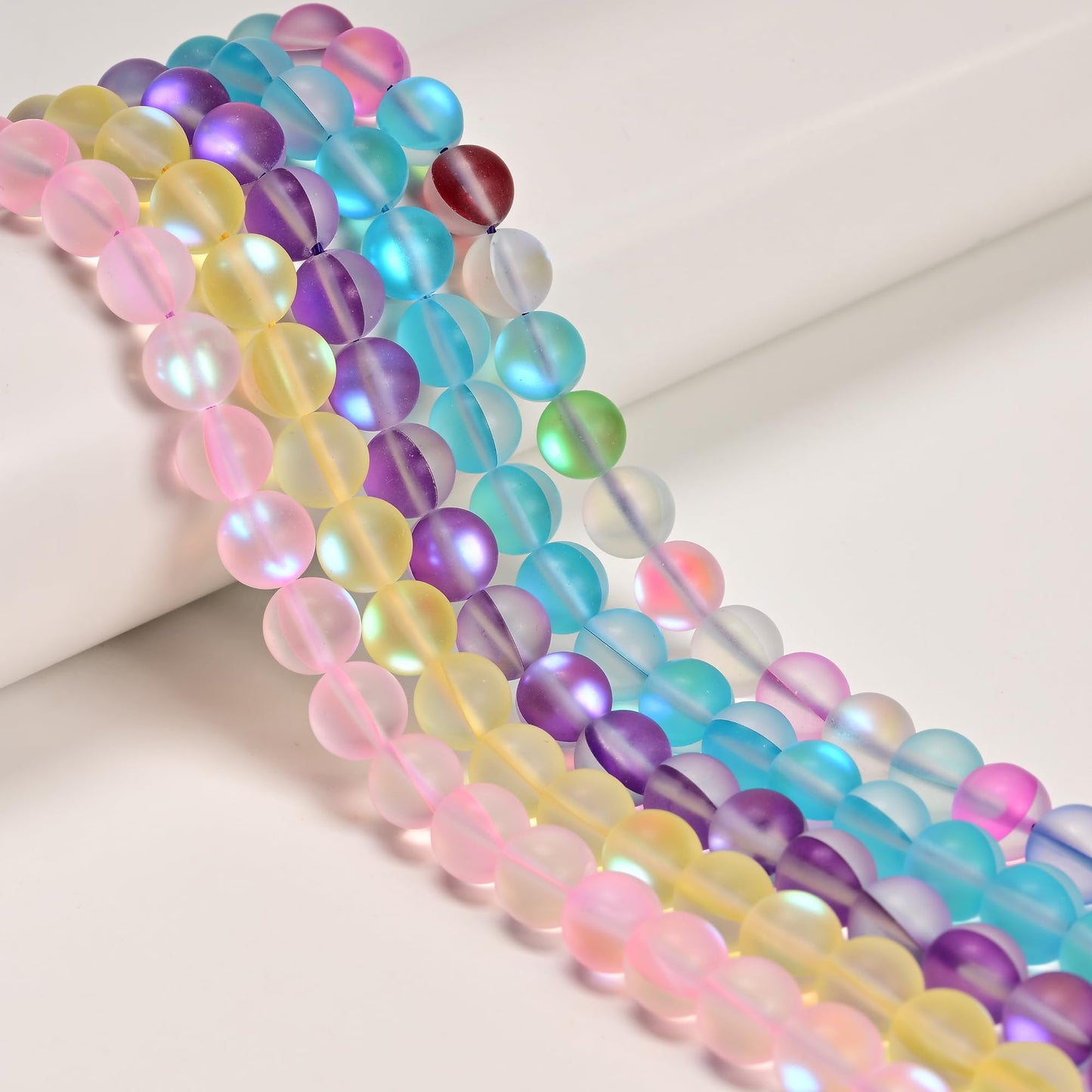 6mm Matte Mixed Color Mermaid Aurora Crystal Glass Bead, Glitter Round Synthetic Moonstone Beads for Jewelry Making Bracelets