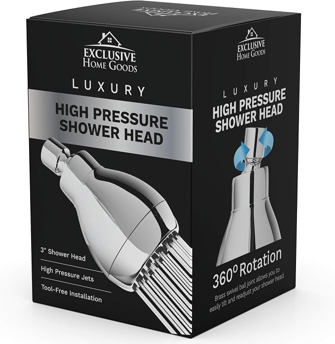 High Pressure Shower Head - Powerful Deluxe Bathroom Showerhead with Strong Spray Stream and Small Silicone Nozzles - Universal Fit Works with High and Low Water Flow Showers (Chrome)-1.8 GPM