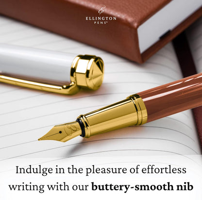 Luxury Fountain Pen Set- Fountain Pens for Writing - Smooth Fine Nib - Includes Refillable Ink Converter, 3 Ink Cartridges [Black & Blue], Gift Box - Elegant Calligraphy