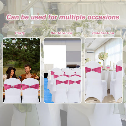 Joccun 60 PCS Spandex Chair Sashes Bows Stretch Chair Cover Band with Buckle Slider Universal Elastic Chair Ties for Wedding Banquet Party Event Decoration (Burgundy)