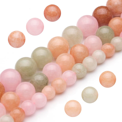 Youngbling Natural Gemstone Beads for Jewelry Making,8mm Colorful Flower Jade Polished Round Smooth Stone,Genuine Real Stone Beads for Bracelet Necklace 15 Inch