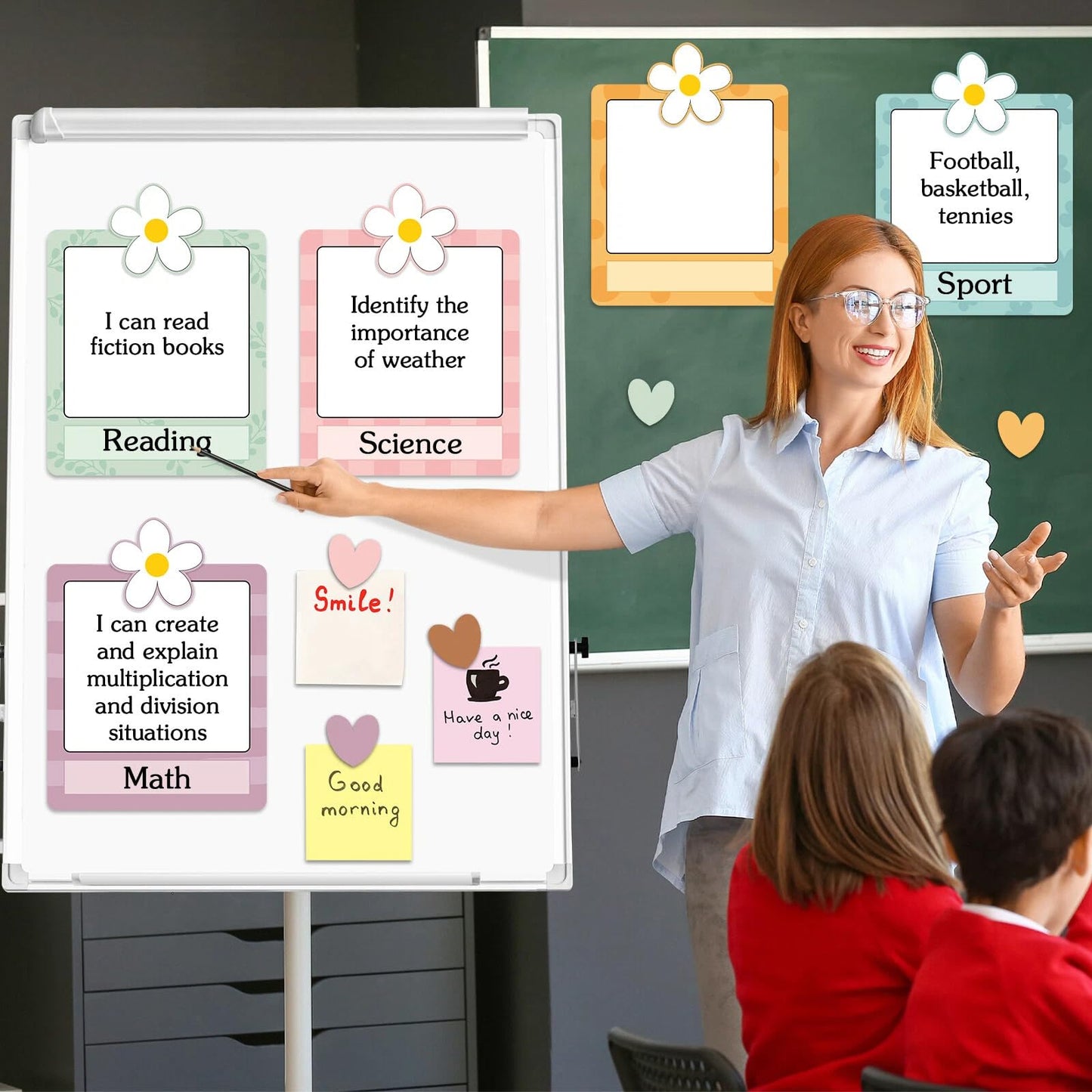Trandraft 16 Pcs Magnetic Write Wipe Organization Chart Classroom Dry Erase Labels Learning Objectives Board for Whiteboard Goals Targets Classroom Teaching Supplies(Boho)