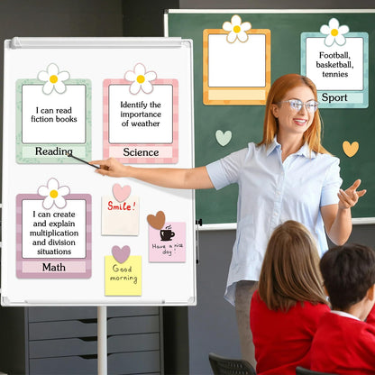 Trandraft 16 Pcs Magnetic Write Wipe Organization Chart Classroom Dry Erase Labels Learning Objectives Board for Whiteboard Goals Targets Classroom Teaching Supplies(Boho)