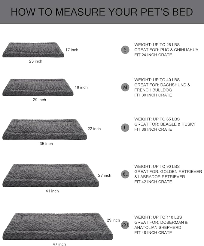Washable Dog Bed Mat Crate Pad Soft Fluffy Pet Kennel Beds Dog Sleeping Mattress for Large Jumbo Medium Small Dogs, 48 x 30 Inch, Gray