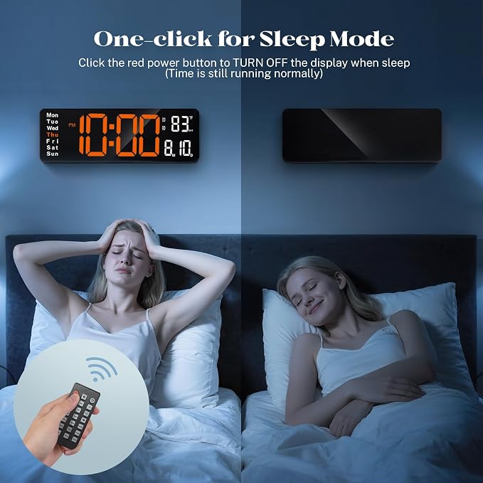 16" Large Digital Wall Clock with Remote Control, Large Display LED Clock for Classroom, Bedroom, Living Room, Gym, Office, Garage with Date, Week, Alarm, Temp, Night Light