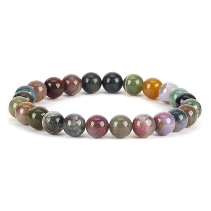 Cherry Tree Collection Indian Agate Beaded Bracelet – Genuine 8mm Gemstone Stretch Bracelet for Men & Women – Handmade Crystal Bracelet - (Indian Agate - M)