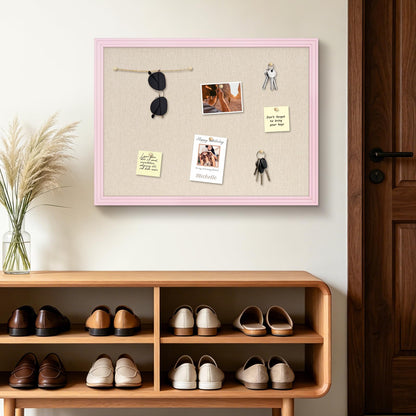 DOLLAR BOSS Linen Bulletin Board 36" x 24", Decorative Cork Boards for Walls with White Wood Frame, Premium Fabric Pin Board for Office, Home & School Room Decor, Pink