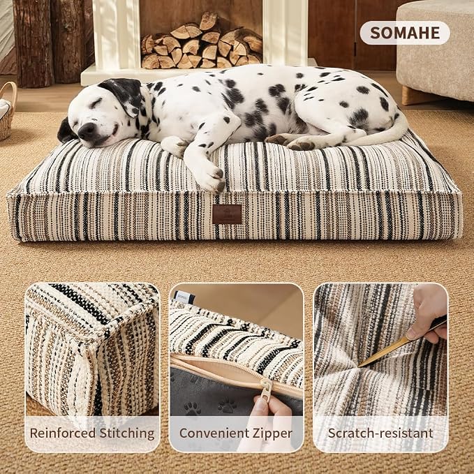 SOMAHE 4 Inch Orthopedic Dog Bed for Crate, 27 x 20 Inch, Coffee Chenille | Washable Removable Cover, Waterproof Inner Liner, Non-Slip Bottom, Orthopedic Dog Crate Mattress for Medium & Large Dogs