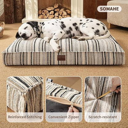 SOMAHE 4 Inch Orthopedic Dog Bed for Crate, 27 x 20 Inch, Coffee Chenille | Washable Removable Cover, Waterproof Inner Liner, Non-Slip Bottom, Orthopedic Dog Crate Mattress for Medium & Large Dogs