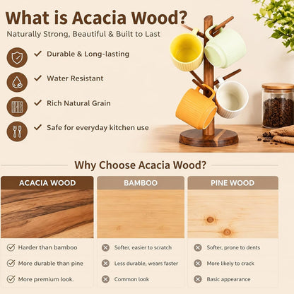 E-ROOM TREND Acacia Wood Coffee Mug Holder Countertop