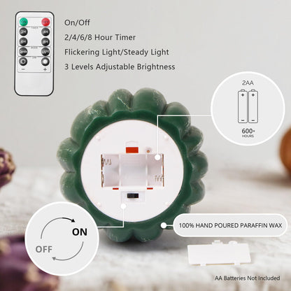 Velsyn Fall Decorations for Home, Flickering Flameless Wax Pumpkin LED Candle with Timer Remote Control, Thanksgiving Gifts, Autumn Farmhouse Rustic Harvest Decor for Tiered Tray Table Indoor (Green)