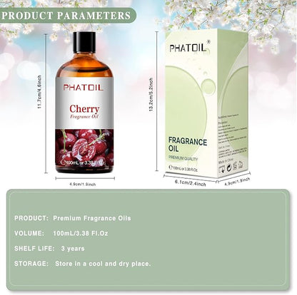 PHATOIL 3.38FL.OZ Cherry Fragrance Oils for Aromatherapy, Essential Oils for Diffusers for Home, Perfect for Diffuser, Yoga, Skin Care, DIY Candle and Soap Making - 100ml