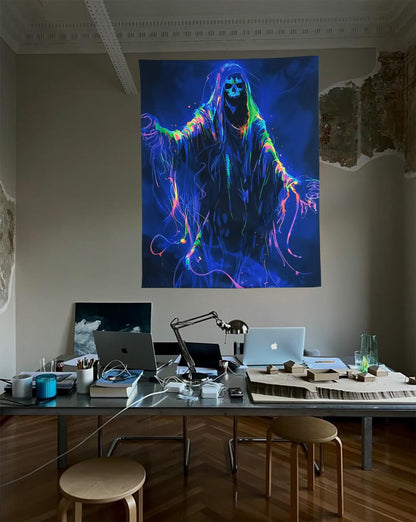 Onivein Blacklight Skull Tapestry Glow In The Dark Gothic Tapestry Trippy Skeleton Tapestries Wall Hanging Poster for Room Bedroom Party Backdrop Decor 60x50 Inch