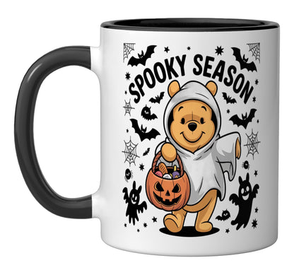 Spooky Season Bear Cute Ghost Treat Halloween Coffee Lover Ceramic Mug, Black/White