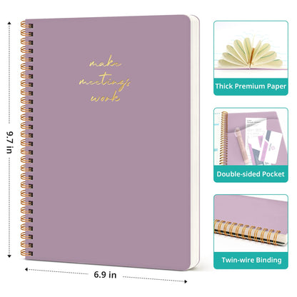 Meeting Notebook for Work Organization - Work notebook with action items, Meeting Minutes Planner Notebook, Perfect Office Supplies for Men & Women - Purple