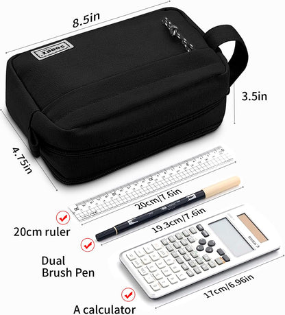 Sooez Big Capacity Pencil Pen Case, Upgraded Canvas Pencil Pouch Large Pencil Bag Organizer, Separate Compartments Easy Grip Handle, Aesthetic Supply for School Teens Adults, Army Green