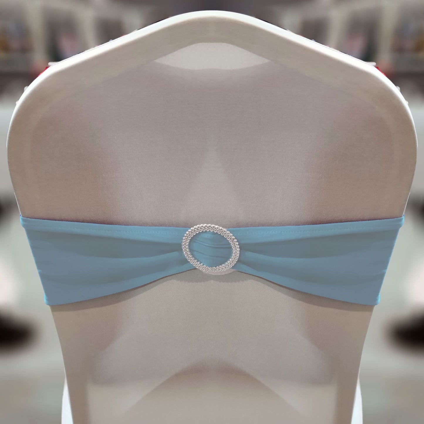 IFAMIO 20 Pcs Light Blue Chair Sashes with Buckles Bridal Stretch Spandex Chair Bands Elastic Bows Ties with Buckle for Wedding Party Birthday Graduation Banquet Event Decoration (Sky Blue)