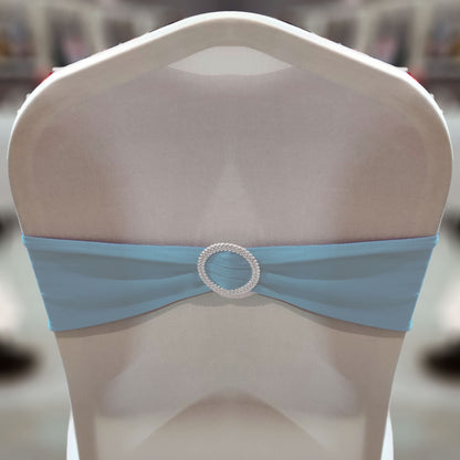 IFAMIO 20 Pcs Light Blue Chair Sashes with Buckles Bridal Stretch Spandex Chair Bands Elastic Bows Ties with Buckle for Wedding Party Birthday Graduation Banquet Event Decoration (Sky Blue)