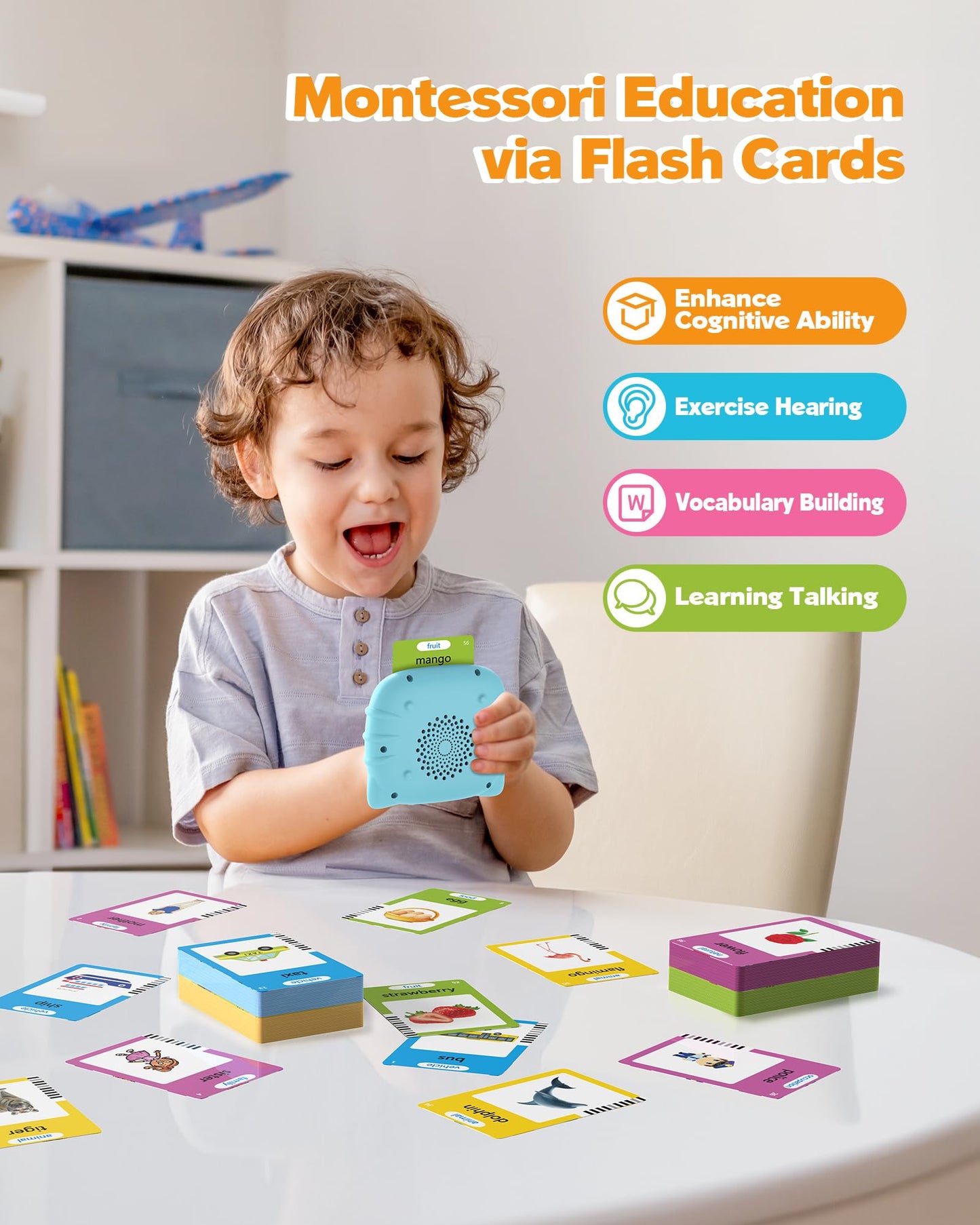 Airbition Talking Flash Cards for Toddlers 1 2 3 4 Year Olds, Montessori Language Learning Toys with 224 Words, Pocket Speech Therapy Toys, and Speech Development Educational Playthings for Children