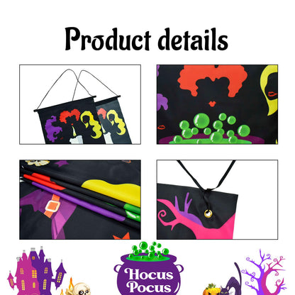 Avezano Halloween Decorations 3Pcs Hocus Pocus Door Banner Witches Door Cover Hocus Pocus Halloween Baby Shower Decorations Indoor Outdoor