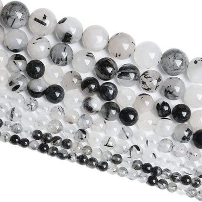 4MM 86PCS Natural Crystal Stone Black Rutile Quartz Gemstone 2A Grade Loose Beads for Jewelry Making DIY Bracelet Necklace Semi Precious Beads 1 Strand