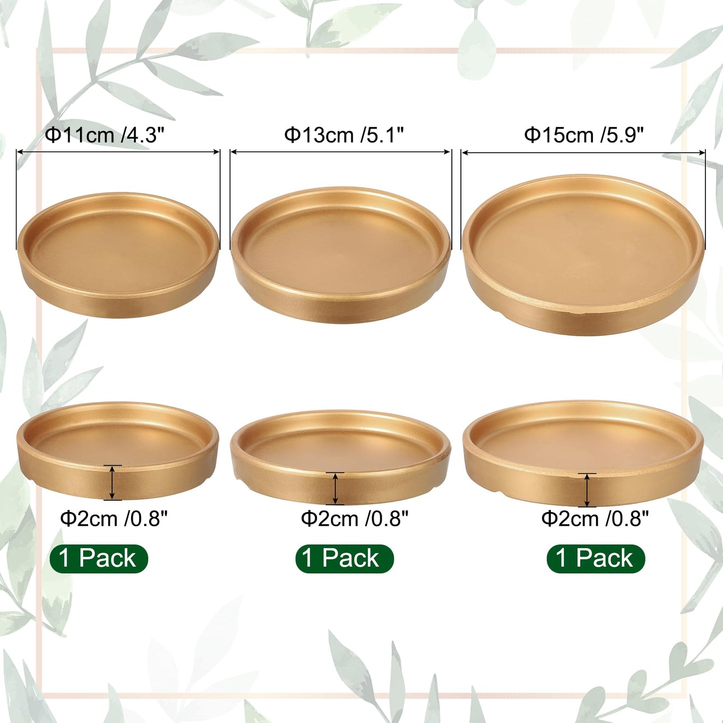M METERXITY 3 Pack Planter Saucers - Ceramic Plant Tray Flower Pot Drip Trays Round Apply to Outdoor/Garden (4/5/6inch, Gold)
