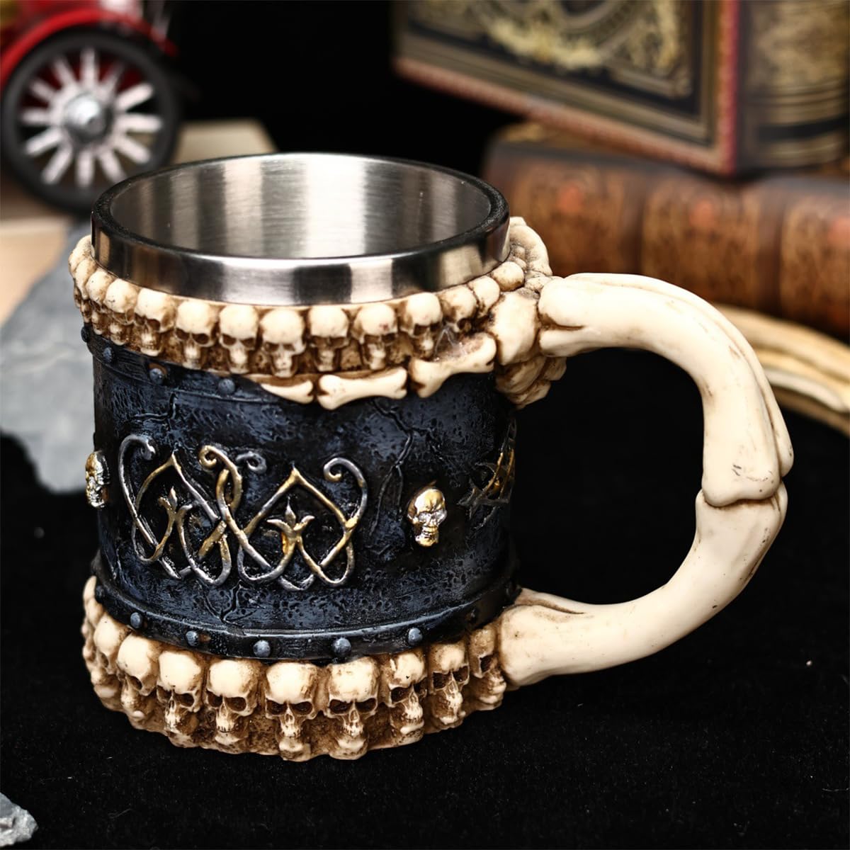 BVSTJIUJI Black Vintage Mug with White Skeleton Hand Design 450ml - Fantasy Style Halloween Party Drinkware for Coffee Tea Hot Beverages